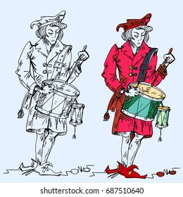 Medieval musicians with the drums. Vector