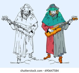 Medieval musicians with the  lute. Vector