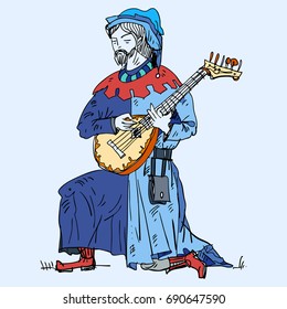 Medieval Musicians With The  Lute. Vector