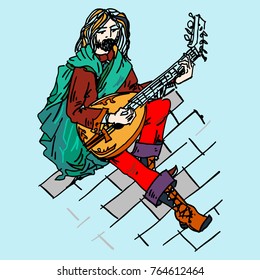 Medieval musicians with the  lute. Vector