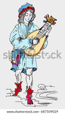 Medieval musicians with the lute. Vector