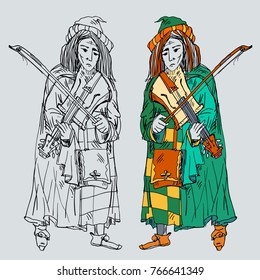 Medieval musicians with the  viola. Vector