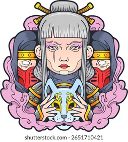 garota ninja medieval, design de ilustração
