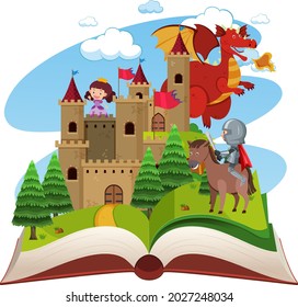 Medieval open book theme illustration