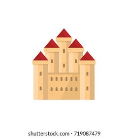 Medieval oriental castle with fortified wall and towers icon. Flat illustration of Medieval castle vector icon for web isolated on white background