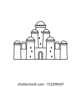 Medieval oriental castle with fortified wall and towers icon. Outline illustration of Medieval castle vector icon for web isolated on white background