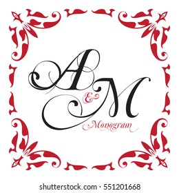Medieval oriental ornamental monograms, framework composition Vector illustration.