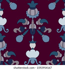 Medieval ornament seamless pattern on burgundy background