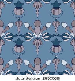 Medieval ornaments on teal background seamless pattern