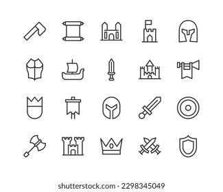 medieval outline icon collection. Thin line simple elements for web and app. Premium pack
