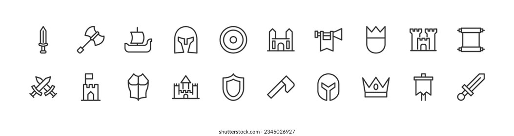 colección de iconos de esquema medieval. Elementos simples de línea delgada para web y aplicación. Paquete premium
