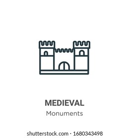 Medieval outline vector icon. Thin line black medieval icon, flat vector simple element illustration from editable monuments concept isolated stroke on white background