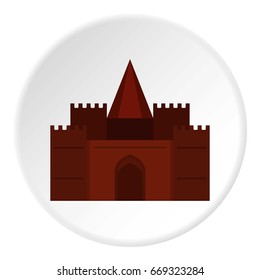 Medieval palace icon in flat circle isolated on white background vector illustration for web