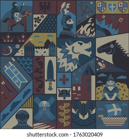 Diseño medieval sin fisuras. Serie textil y de papel de decoración