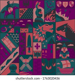 Mittelalterliches Muster nahtlos Design. Textil- und Papierserie