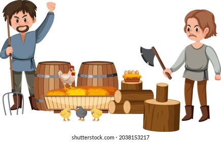 Medieval peasants cartoon character illustration