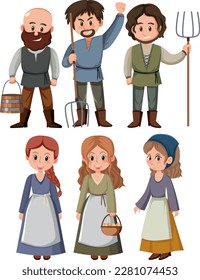 Ilustración del conjunto de vectores de campesinos medievales