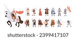 Medieval people cartoon characters set with knights, peasant, jester, nun, warrior, rich lord