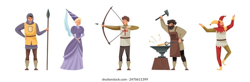 Medieval People Character from Fairytale and Legend Vector Set