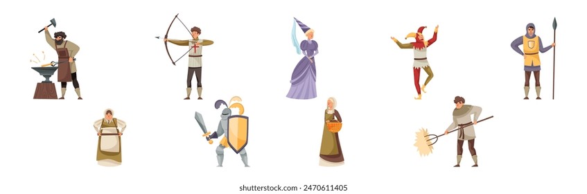 Medieval People Character from Fairytale and Legend Vector Set