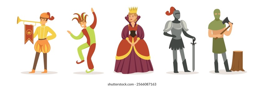 Medieval People Characters from European Historic Period Vector Set