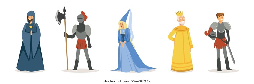 Medieval People Characters from European Historic Period Vector Set