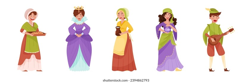 Medieval People Characters from European Middle Ages Period Vector Set