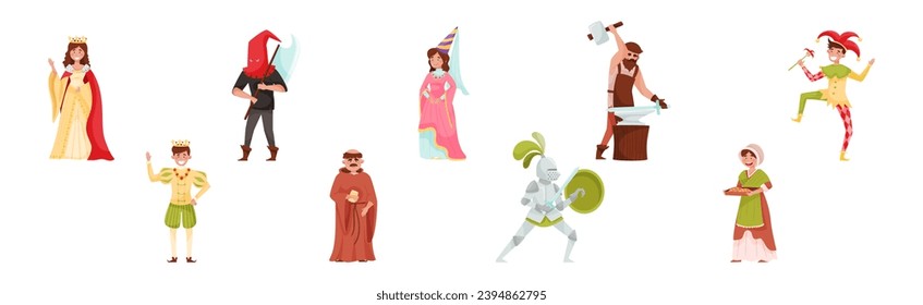 Medieval People Characters from European Middle Ages Period Vector Set