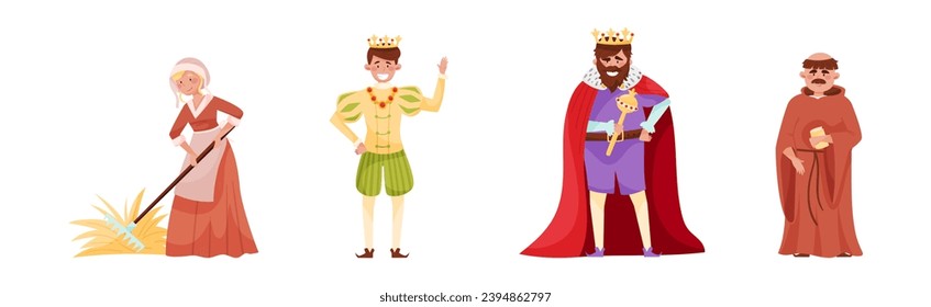 Medieval People Characters from European Middle Ages Period Vector Set