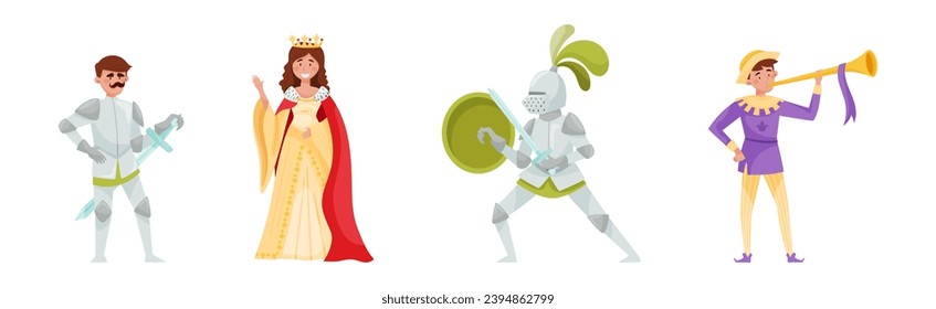 Medieval People Characters from European Middle Ages Period Vector Set