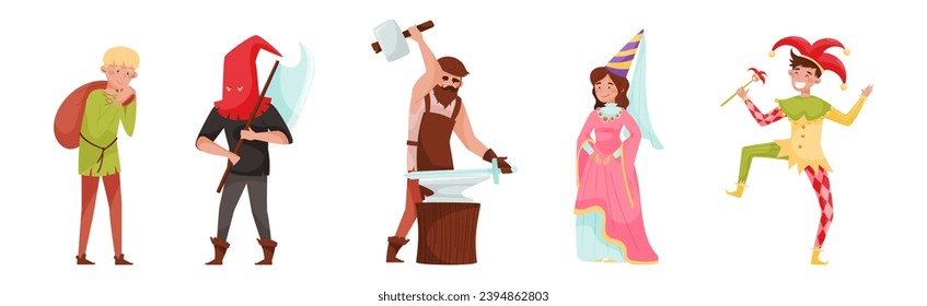 Medieval People Characters from European Middle Ages Period Vector Set