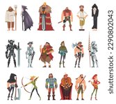 Medieval People Characters with Peasant, King, Warlock, Knight, Headsman, Archer and Bard Vector Set