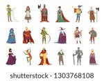 Medieval people characters set, European middle ages historic period elements vector Illustrations