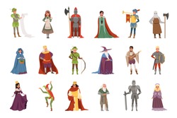 Set Di Caratteri Di Persone Medievali, Illustrazioni Vettoriali Di Elementi Del Periodo Storico Del Medioevo Europeo