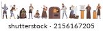 Medieval people set vector illustration. Cartoon knight warrior in armor, priest and beggar, family of peasants, blacksmith person in historic costumes isolated white. Middle age, fairytale concept
