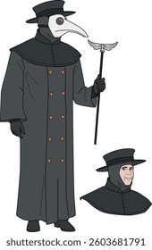 Medieval plague doctor holding a staff