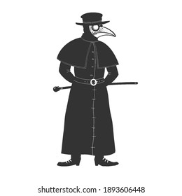 medieval plague doctor sketch engraving vector illustration. T-shirt apparel print design. Scratch board imitation. Black and white hand drawn image.