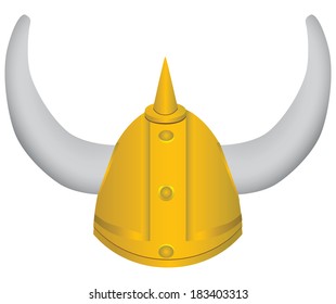 Medieval pointed helmet with horns. Vector illustration.