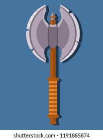 Medieval pole-axe.Game weapon fighting axe cartoon.Flat vector.Isolated on white background.
