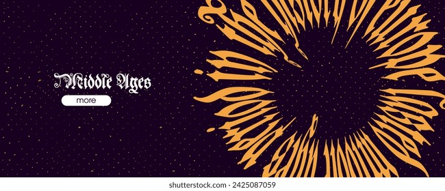 Medieval Polish blackletter calligraphy on circle line. 15th century Schwabacher Gothic type web banner. Ornamental frame with old German lettering composition pattern. Vector template with initials.