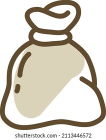 Saco medieval de patata, ilustración, vector sobre fondo blanco.