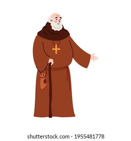 Medieval priest or monk cartoon character, flat vector illustration isolated.