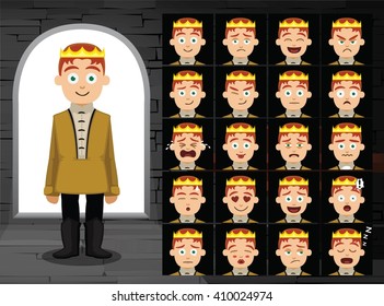 Medieval Prince Cartoon Emotion Faces Vector Illustration