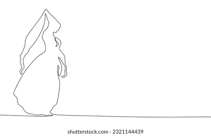 Medieval princess continuous line drawing art. Abstract simple lady. One line continuous outline isolated vector illustration.