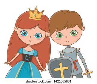 Medieval princess and knight of fairytale design vector illustration