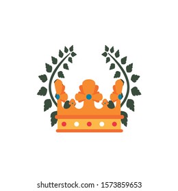 medieval queen crown with wreath flat style icon vector illustration design