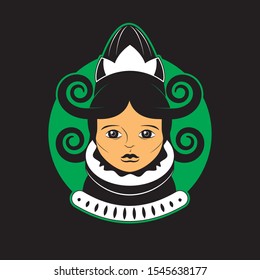 Medieval Queen emblem icon on black isolated background. Vector image. eps 10