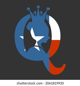 Medieval queen profile with flag of Texas