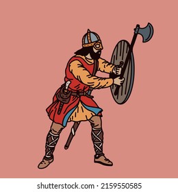 Medieval Raider with Ax and Shield.