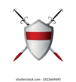 Escudo y espada medievales realistas. Ilustración vectorial.